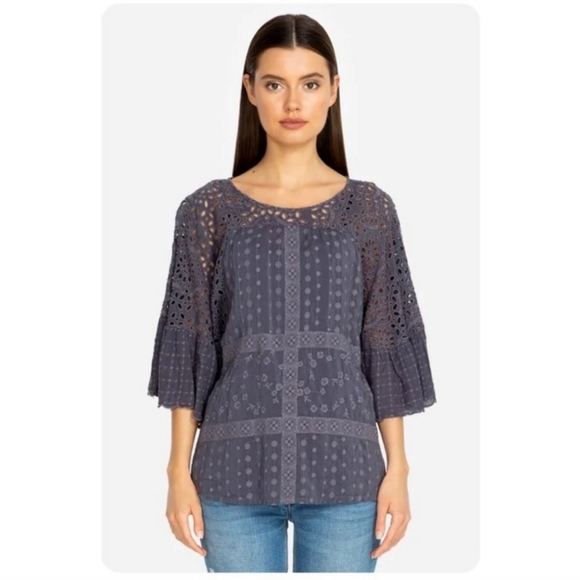 Johnny Was Plaid Ruffle Blouse in Graphite - Picture 8 of 8